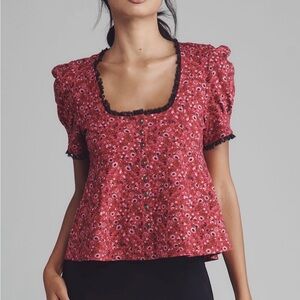 Anthropologie Maeve Puff-Sleeve Babydoll Top – Pink Floral | XXS | NWT